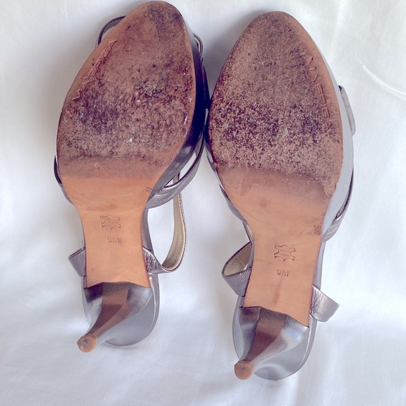 Beautiful Via Spiga Silver Leather Ankle Strap High Heels Sandals 9M “Vero Cuoio - Picture 9 of 12